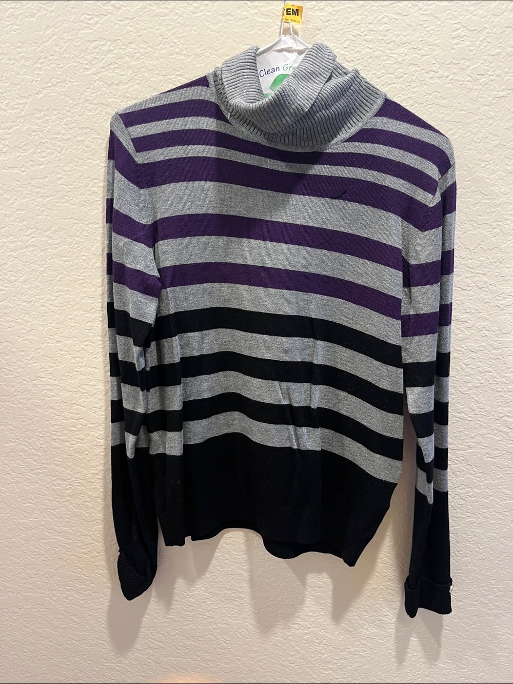 Joseph A Purple, Gray & Black Striped Cowl Neck Sweater
